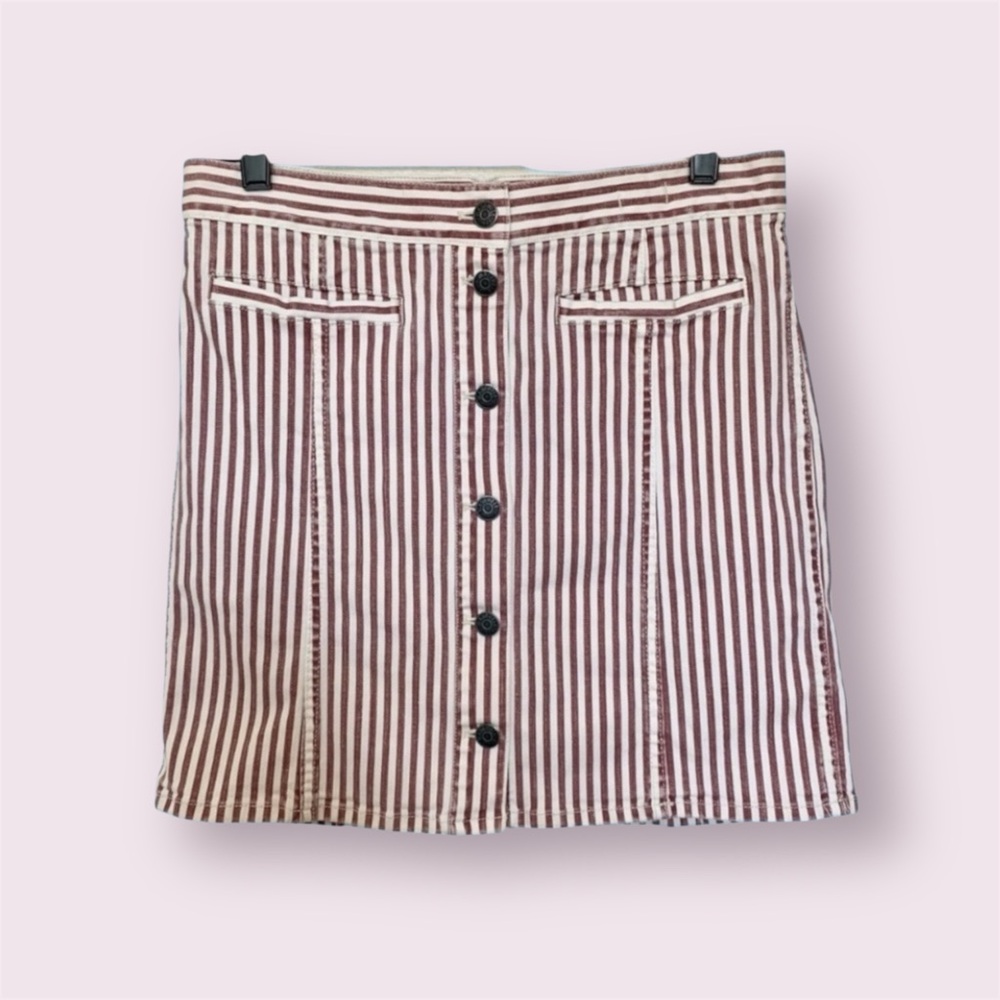Madewell Stretch Denim Mini Jean Skirt Luca Stripes Red & Ivory Button Front 29